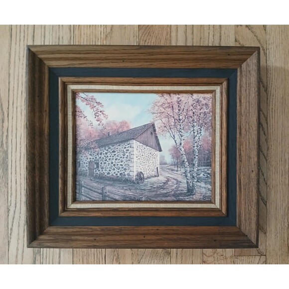 Barn Farmhouse Country Rustic Art Print on board Signed 1974 Wood Frame 13x15" - Picture 12 of 16